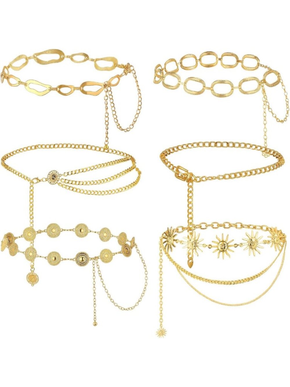 6 Pcs Gold Silver Multi-Layer Waist Chain Belt for Women - Adjustable Body